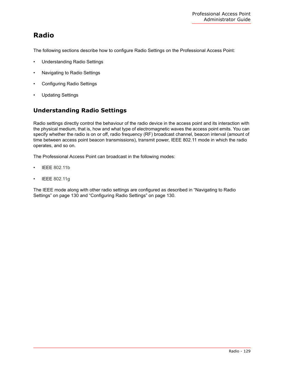 Radio | USRobotics Instant802 APSDK User Manual | Page 129 / 328