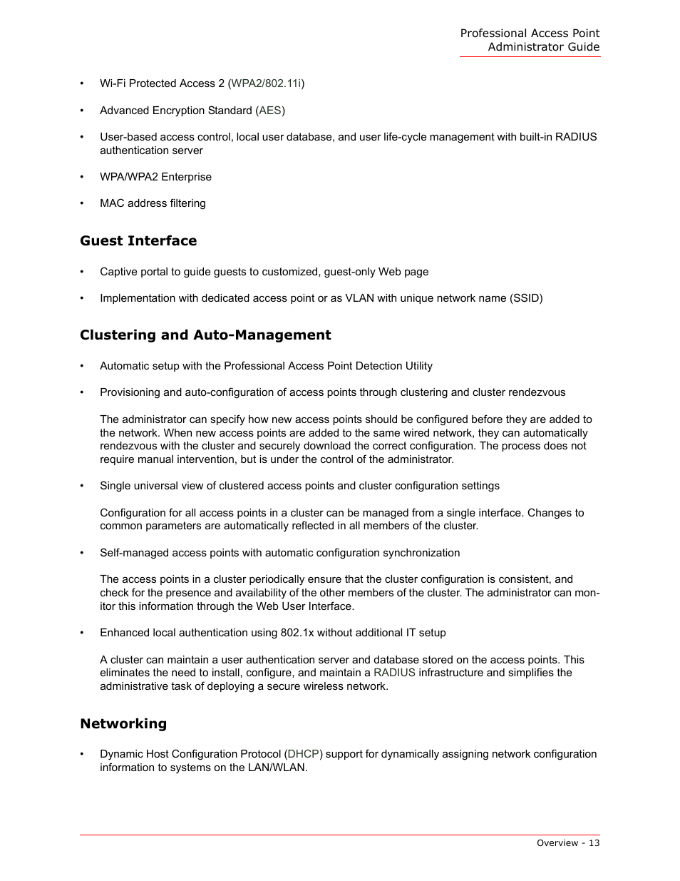 Guest interface, Clustering and auto-management, Networking | USRobotics Instant802 APSDK User Manual | Page 13 / 328