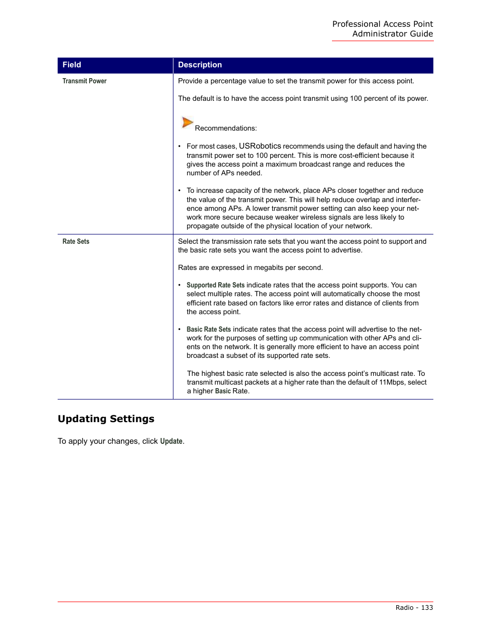 Updating settings | USRobotics Instant802 APSDK User Manual | Page 133 / 328