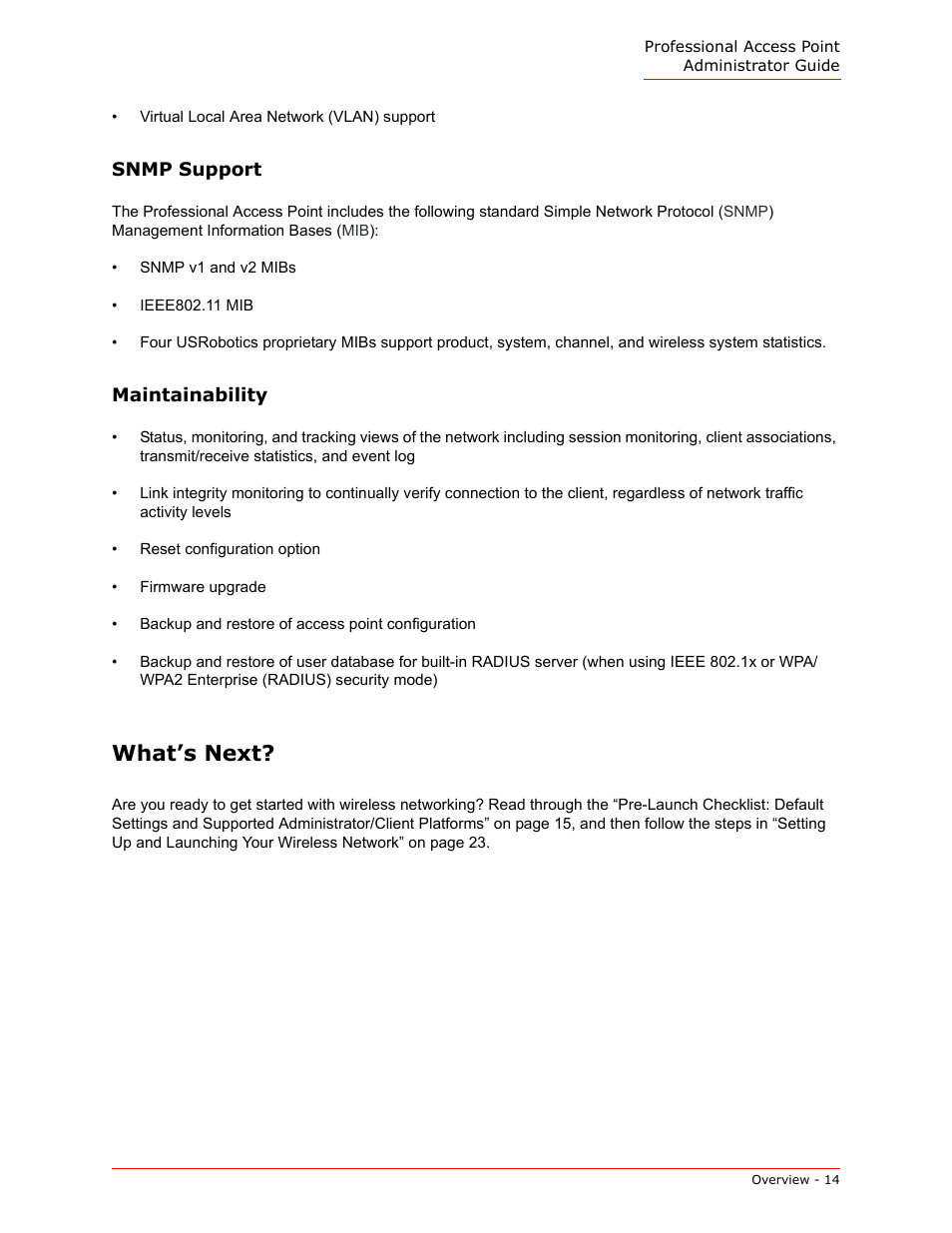 What’s next, Maintainability | USRobotics Instant802 APSDK User Manual | Page 14 / 328