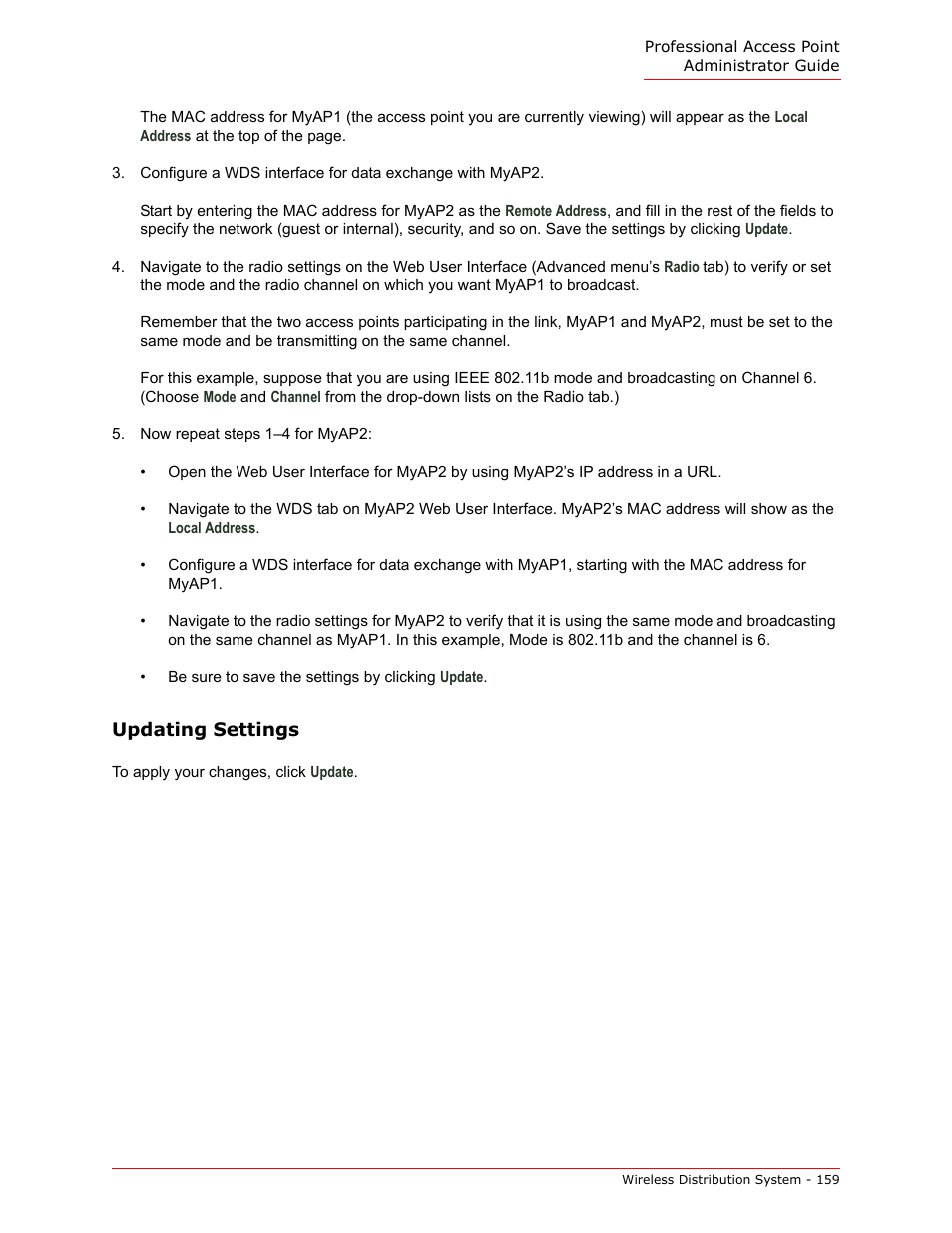 Updating settings | USRobotics Instant802 APSDK User Manual | Page 159 / 328