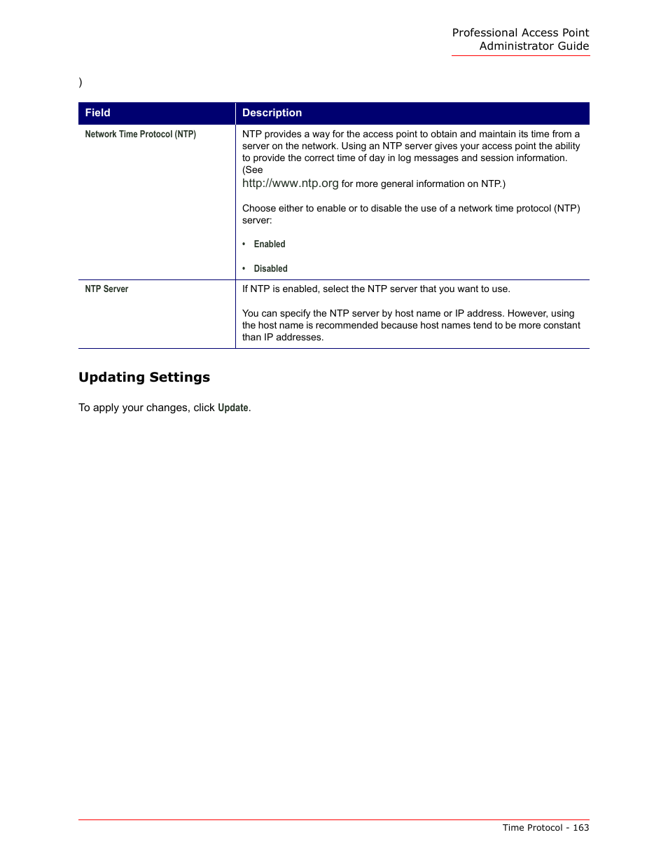 Updating settings | USRobotics Instant802 APSDK User Manual | Page 163 / 328