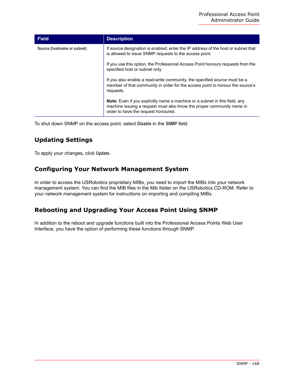 Updating settings, Configuring your network management system | USRobotics Instant802 APSDK User Manual | Page 168 / 328