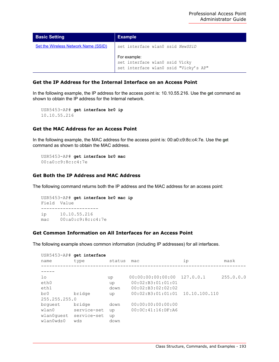 Get the mac address for an access point, Get both the ip address and mac address | USRobotics Instant802 APSDK User Manual | Page 193 / 328