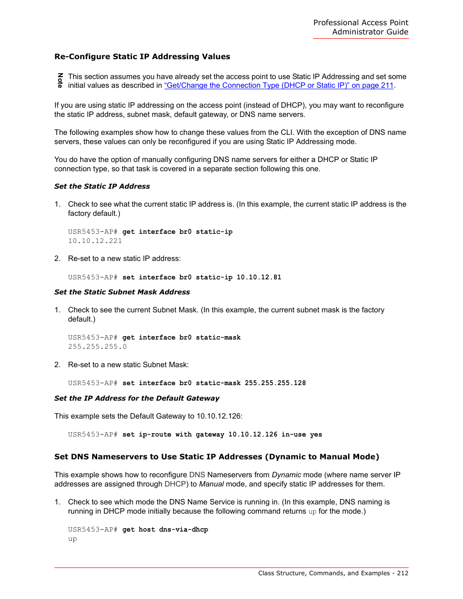 Re-configure static ip addressing values | USRobotics Instant802 APSDK User Manual | Page 212 / 328