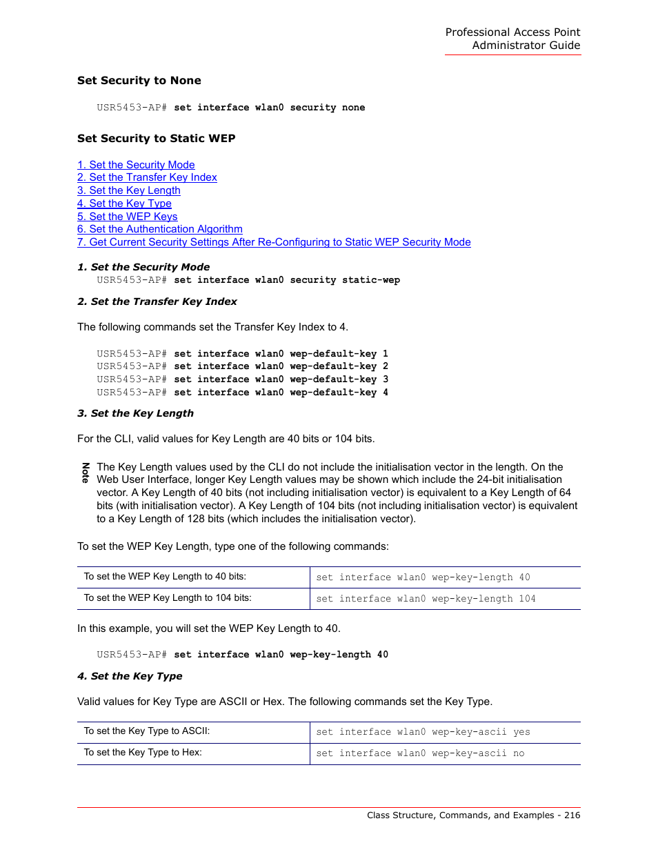 Set security to none, Set security to static wep, E in | USRobotics Instant802 APSDK User Manual | Page 216 / 328