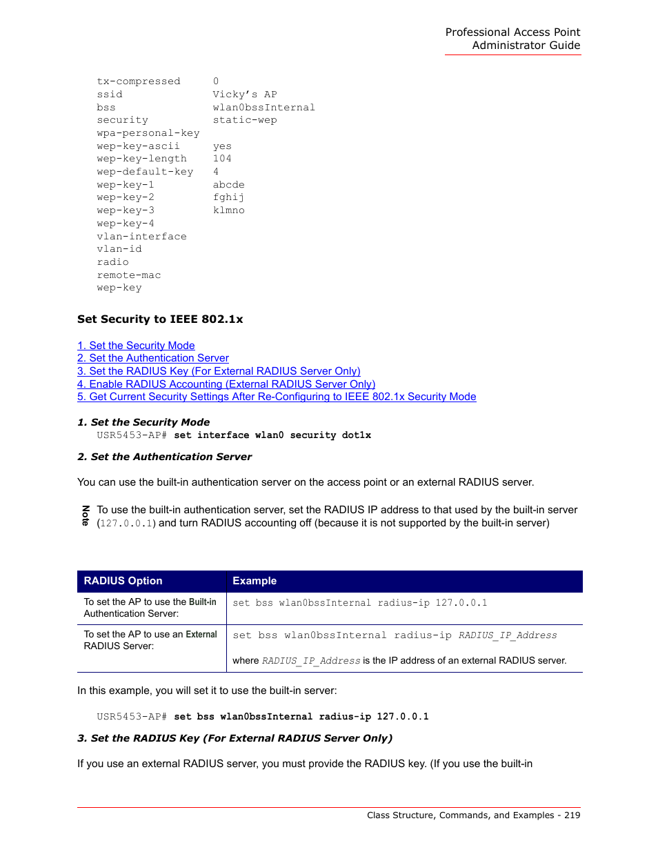 Set security to ieee 802.1x, E in | USRobotics Instant802 APSDK User Manual | Page 219 / 328