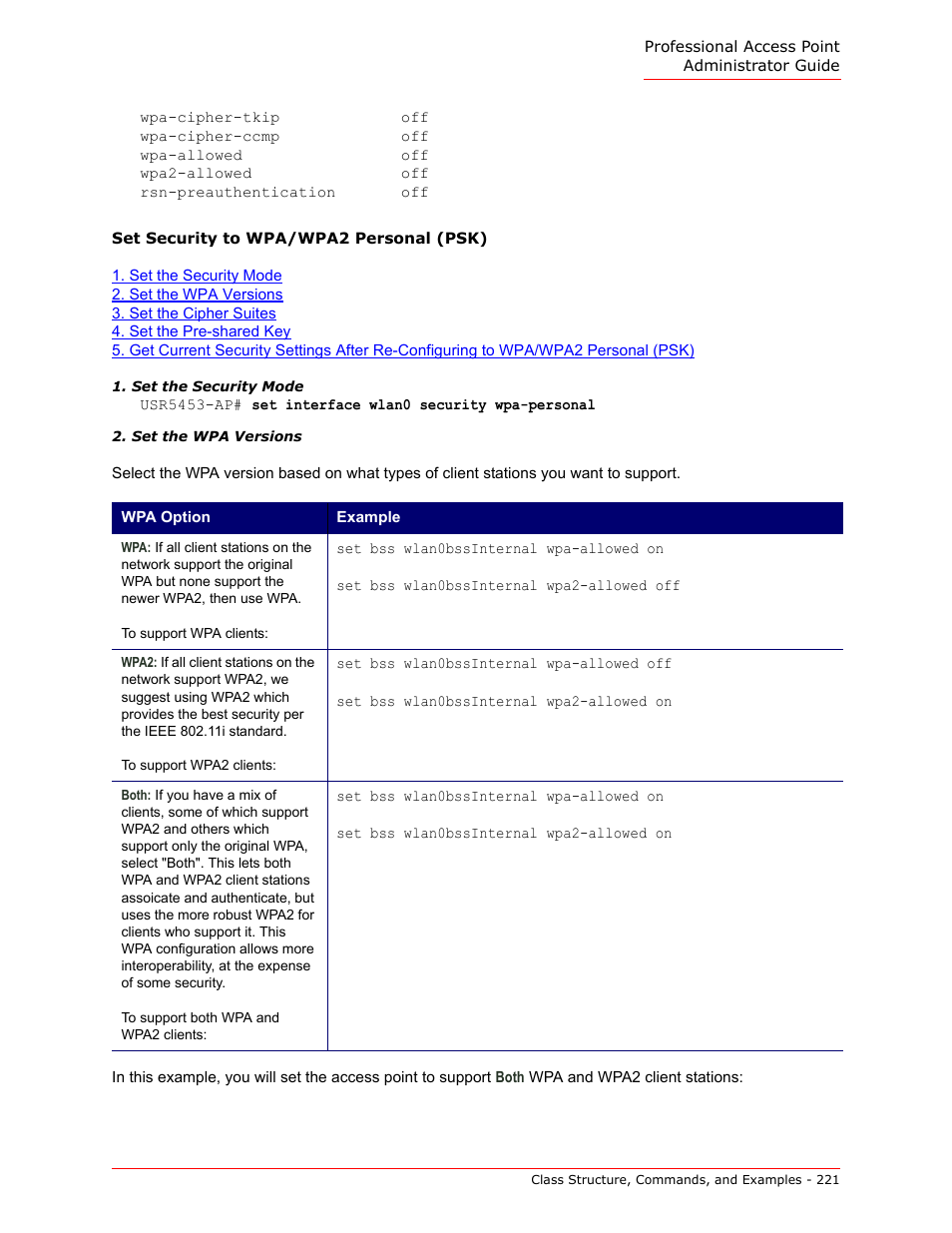 Set security to wpa/wpa2 personal (psk) | USRobotics Instant802 APSDK User Manual | Page 221 / 328