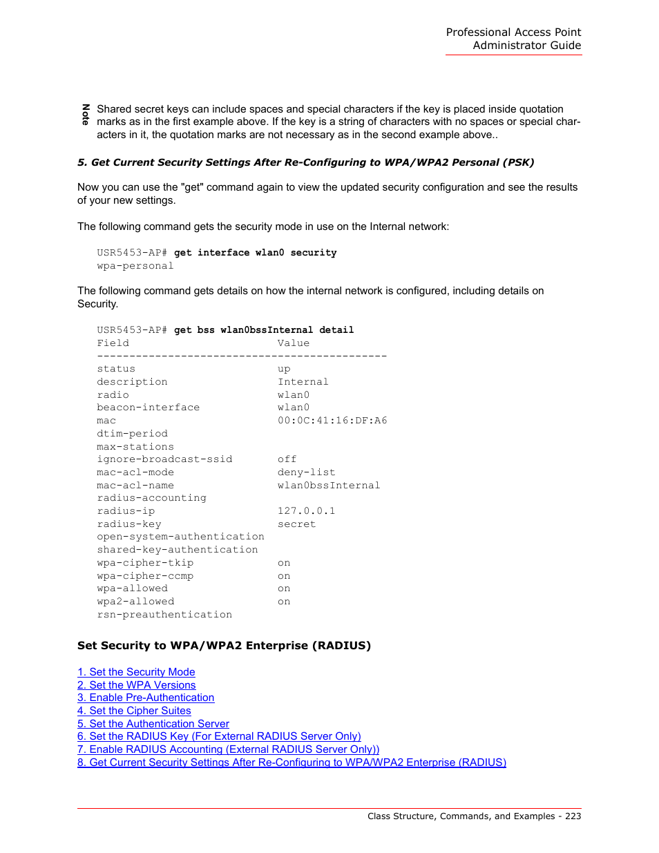 Set security to wpa/wpa2 enterprise (radius), E in, Set security to wpa/wpa2 enterprise | USRobotics Instant802 APSDK User Manual | Page 223 / 328