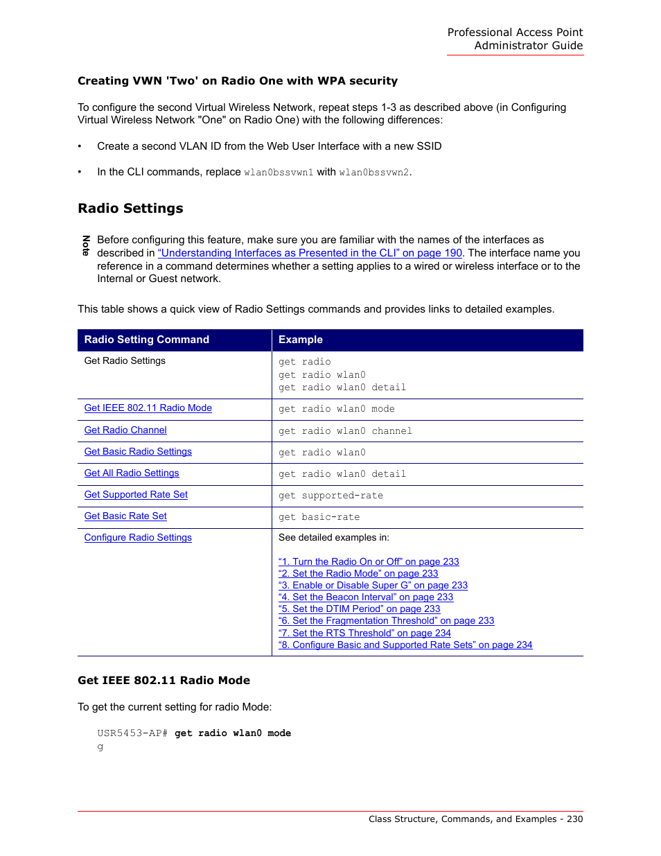 Radio settings | USRobotics Instant802 APSDK User Manual | Page 230 / 328