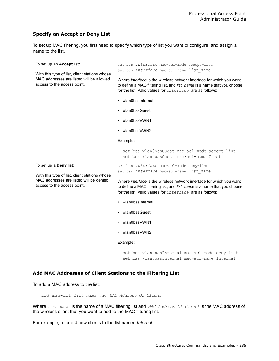 Specify an accept or deny list | USRobotics Instant802 APSDK User Manual | Page 236 / 328