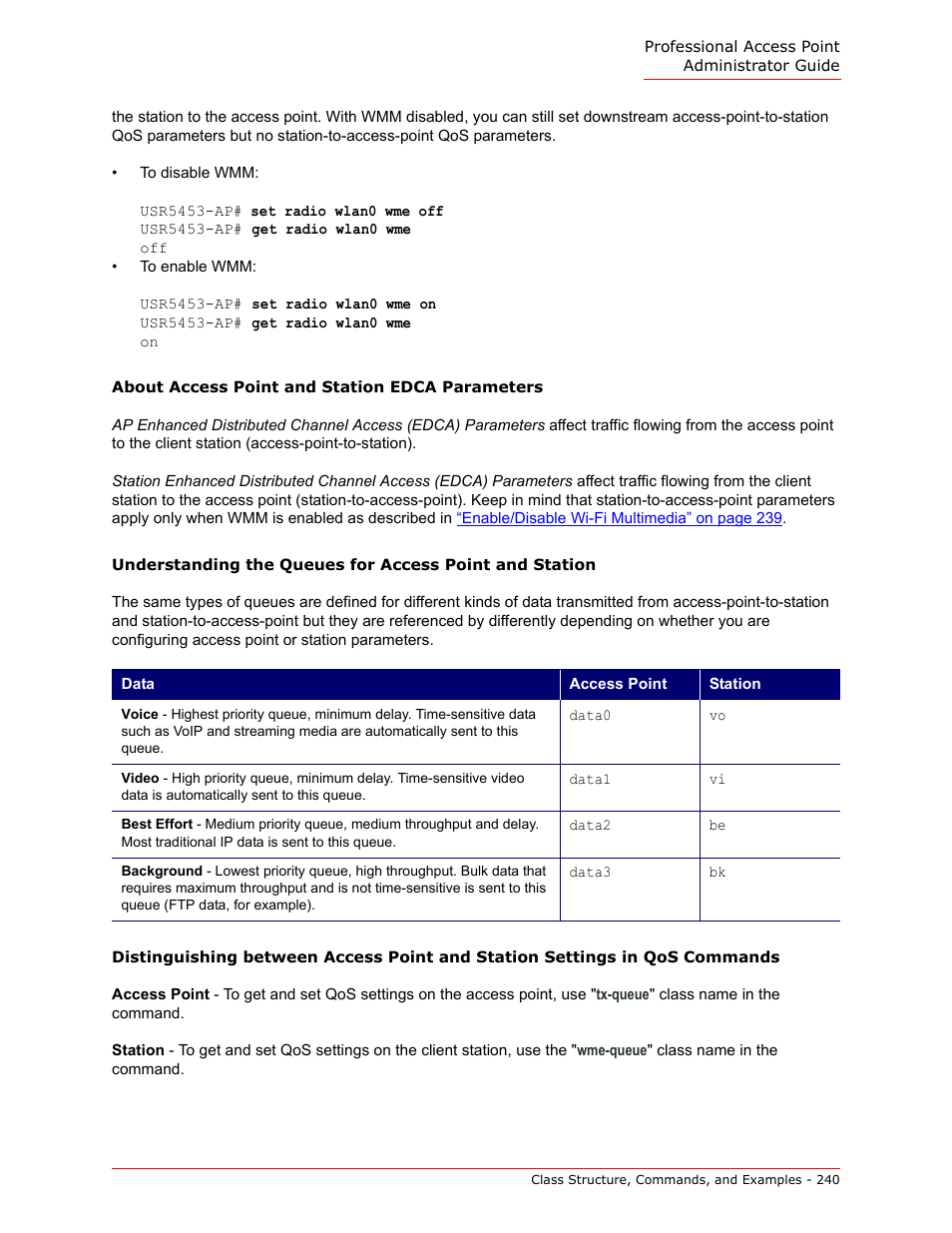 About access point and station edca parameters, About access point and station edca parameters” on | USRobotics Instant802 APSDK User Manual | Page 240 / 328