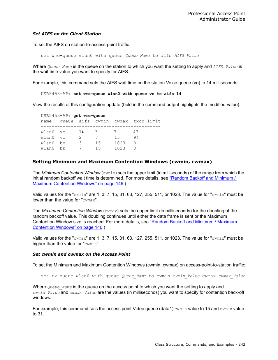 Setting minimum and maximum contention win | USRobotics Instant802 APSDK User Manual | Page 242 / 328