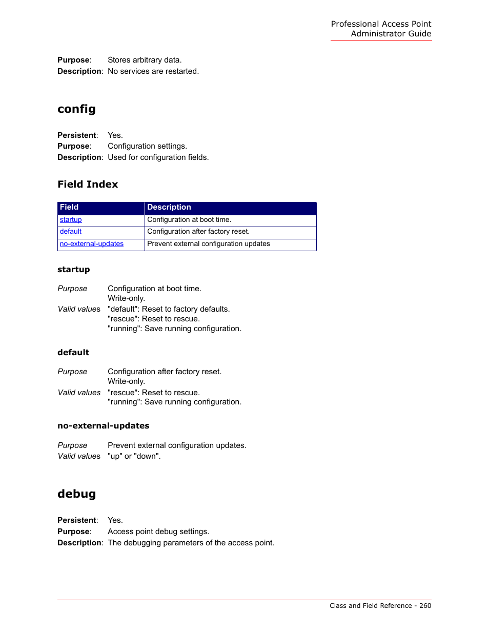 Config, Debug | USRobotics Instant802 APSDK User Manual | Page 260 / 328