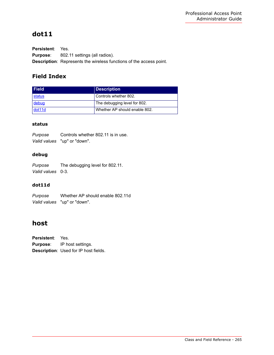 Dot11, Host | USRobotics Instant802 APSDK User Manual | Page 265 / 328