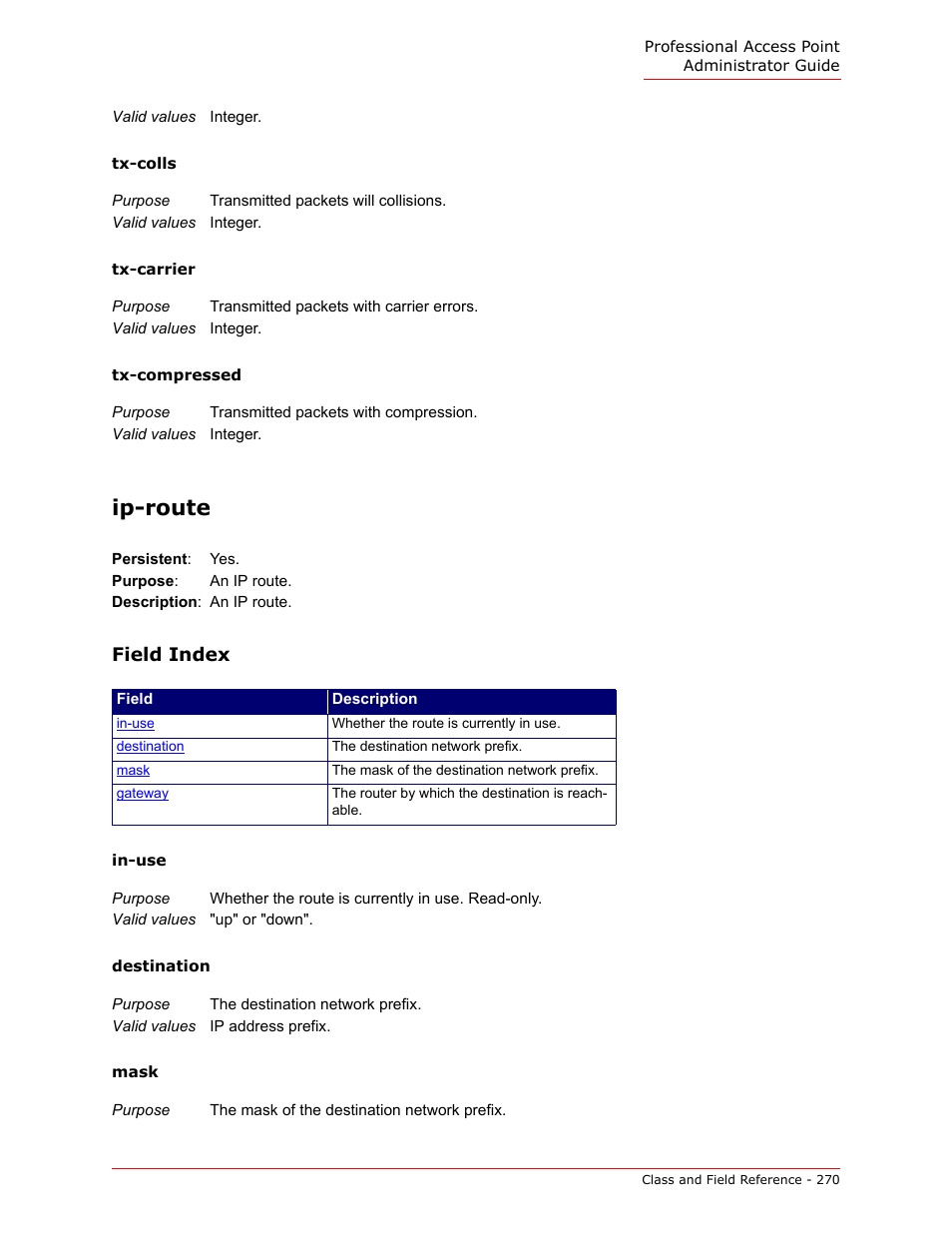 Ip-route, Tx-colls, Tx-carrier | Tx-compressed | USRobotics Instant802 APSDK User Manual | Page 270 / 328