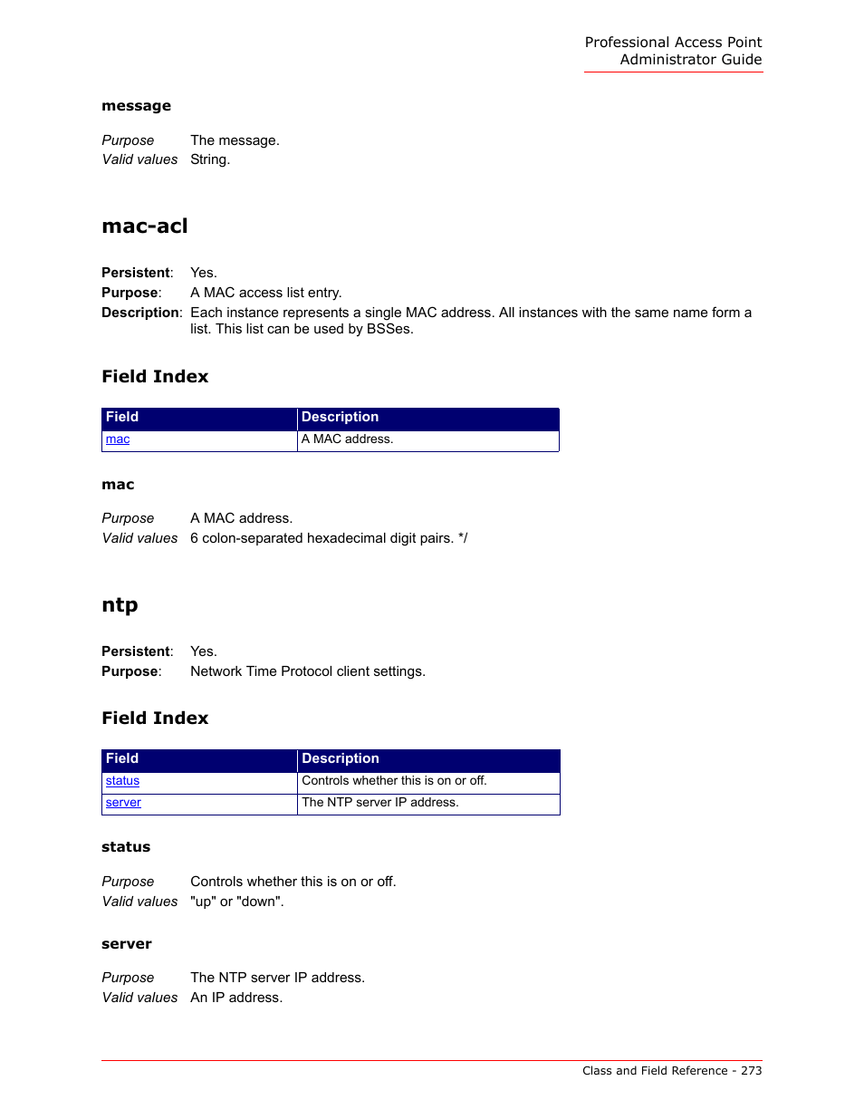 Mac-acl, Message | USRobotics Instant802 APSDK User Manual | Page 273 / 328