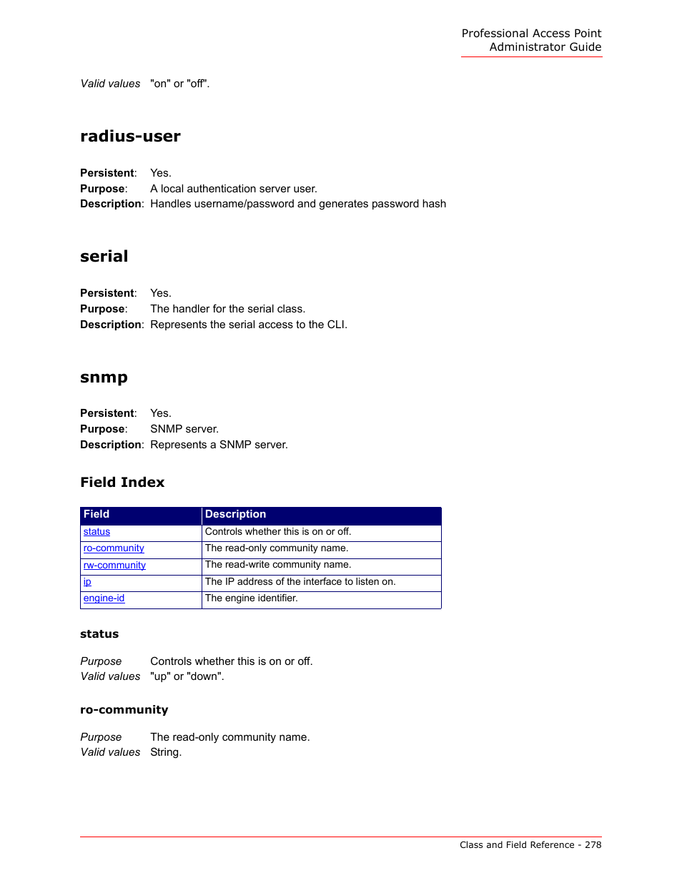 Radius-user, Serial, Snmp | USRobotics Instant802 APSDK User Manual | Page 278 / 328