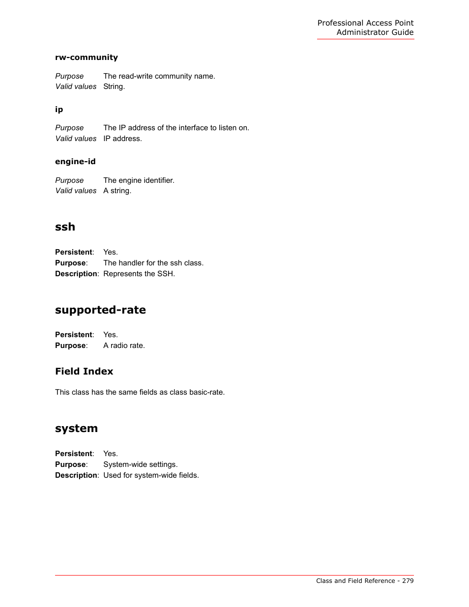 Supported-rate, System, Rw-community | Engine-id | USRobotics Instant802 APSDK User Manual | Page 279 / 328