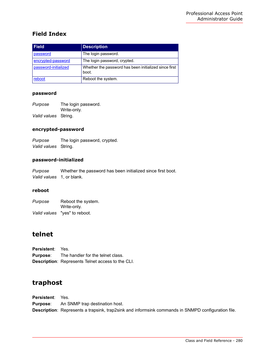 Telnet, Traphost | USRobotics Instant802 APSDK User Manual | Page 280 / 328