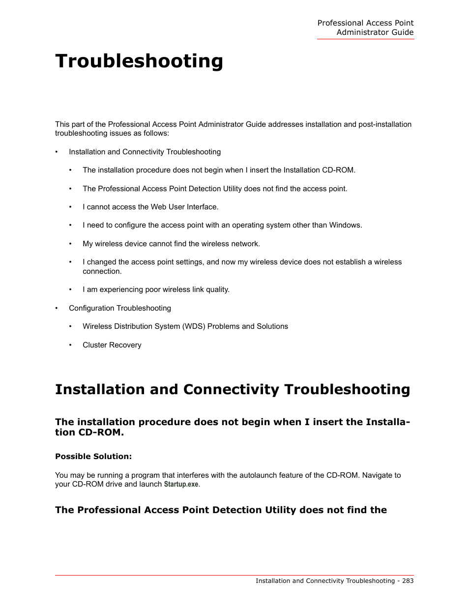 Troubleshooting, Installation and connectivity troubleshooting, Roubleshooting | USRobotics Instant802 APSDK User Manual | Page 283 / 328