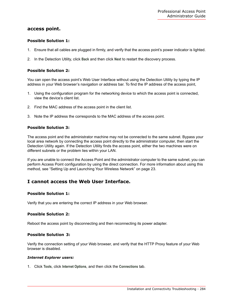 I cannot access the web user interface | USRobotics Instant802 APSDK User Manual | Page 284 / 328