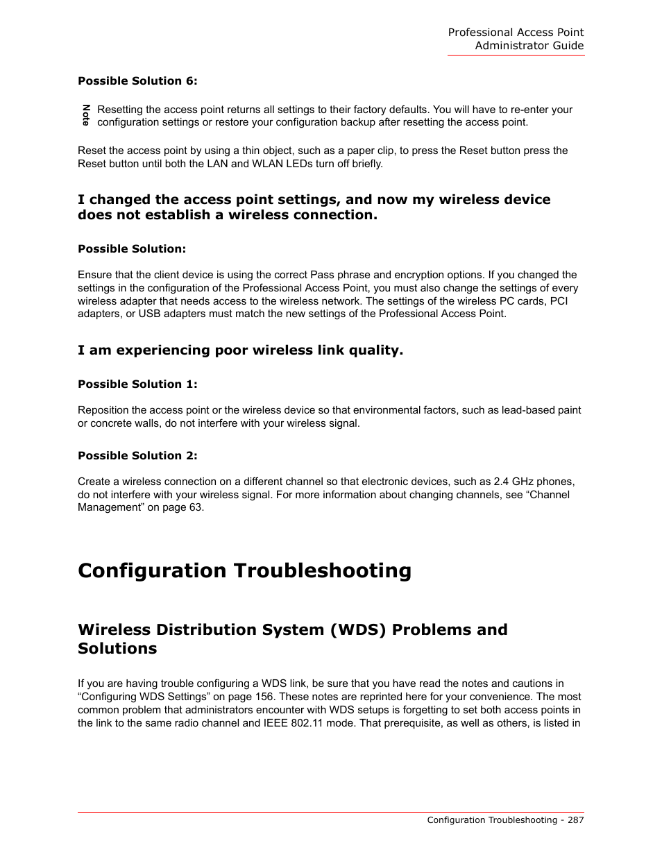 Configuration troubleshooting, I am experiencing poor wireless link quality | USRobotics Instant802 APSDK User Manual | Page 287 / 328