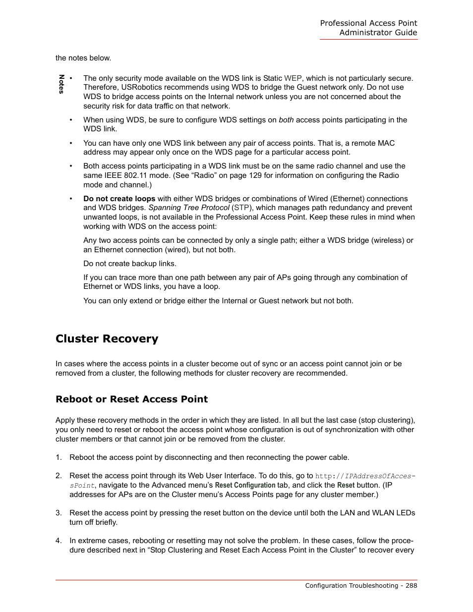 Cluster recovery, Cluster recovery in “t | USRobotics Instant802 APSDK User Manual | Page 288 / 328