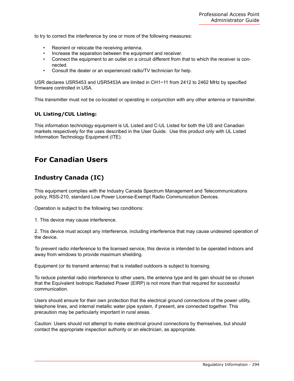 For canadian users | USRobotics Instant802 APSDK User Manual | Page 294 / 328