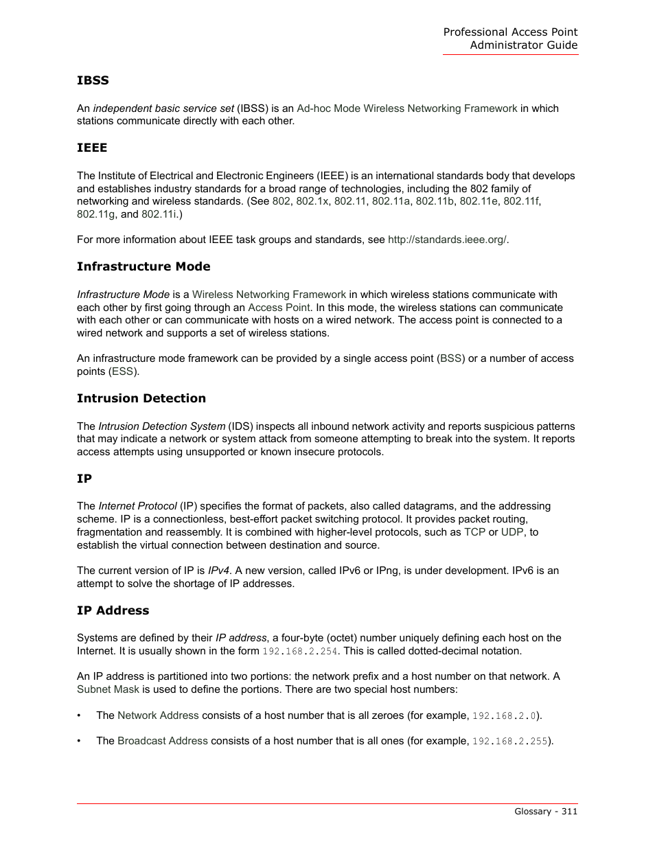 Ieee, In ieee, Address | Ip address, S the, Infrastructure mode, Ibss, Ieee 802.1, E ip, Nsive | USRobotics Instant802 APSDK User Manual | Page 311 / 328