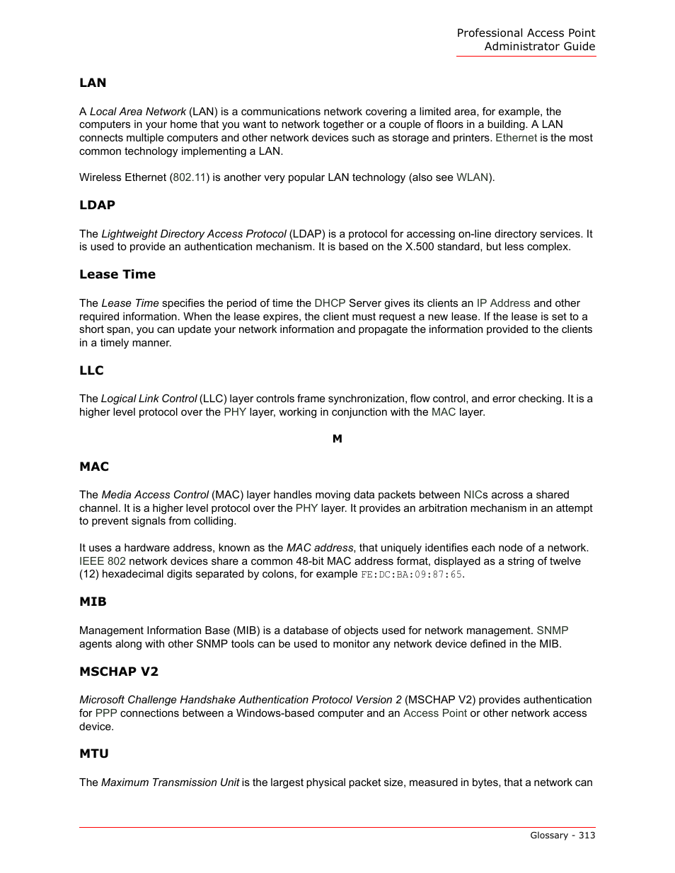 Addre, S the, Lan (vlan | Related, Address, E the, Mschap v2, Lease time, Ation | USRobotics Instant802 APSDK User Manual | Page 313 / 328