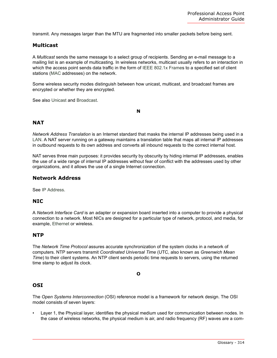 Work interface card, Multicast, E osi | USRobotics Instant802 APSDK User Manual | Page 314 / 328