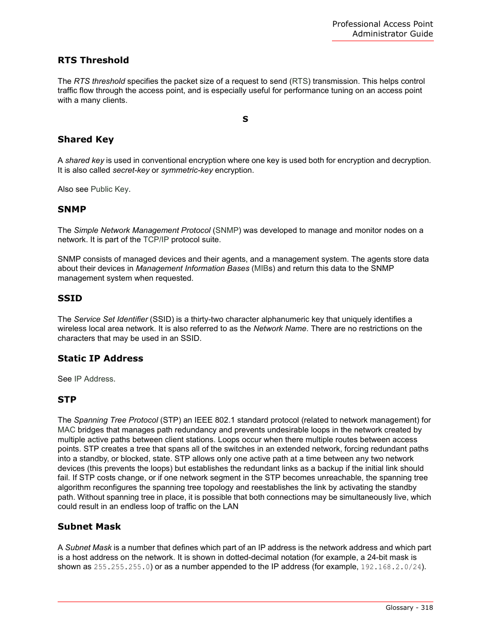 Ssid, Snmp, Static ip address | Subnet mask, The ssid , this alph, Rts threshold, Valu, Snmp) is, Is an ip, Psk), see | USRobotics Instant802 APSDK User Manual | Page 318 / 328