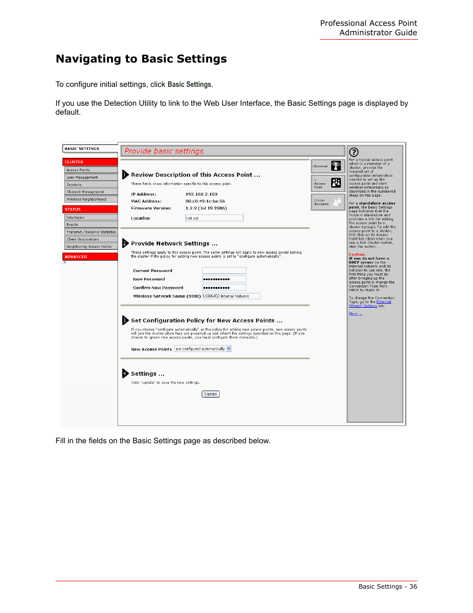 Navigating to basic settings | USRobotics Instant802 APSDK User Manual | Page 36 / 328