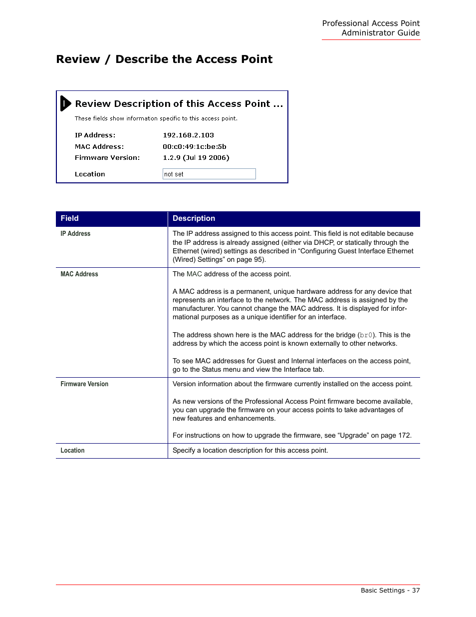 Review / describe the access point | USRobotics Instant802 APSDK User Manual | Page 37 / 328