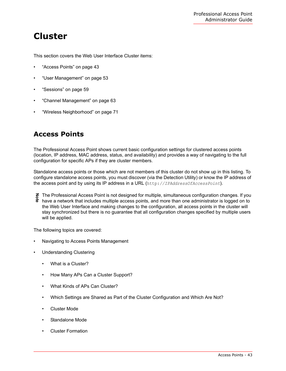 Cluster, Access points | USRobotics Instant802 APSDK User Manual | Page 43 / 328