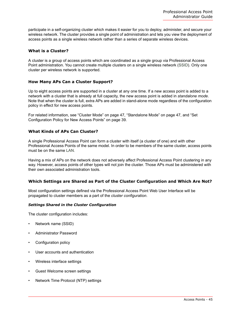 What is a cluster, How many aps can a cluster support, What kinds of aps can cluster | USRobotics Instant802 APSDK User Manual | Page 45 / 328