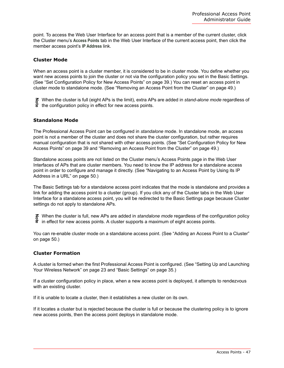 Cluster mode, Standalone mode, Cluster formation | USRobotics Instant802 APSDK User Manual | Page 47 / 328