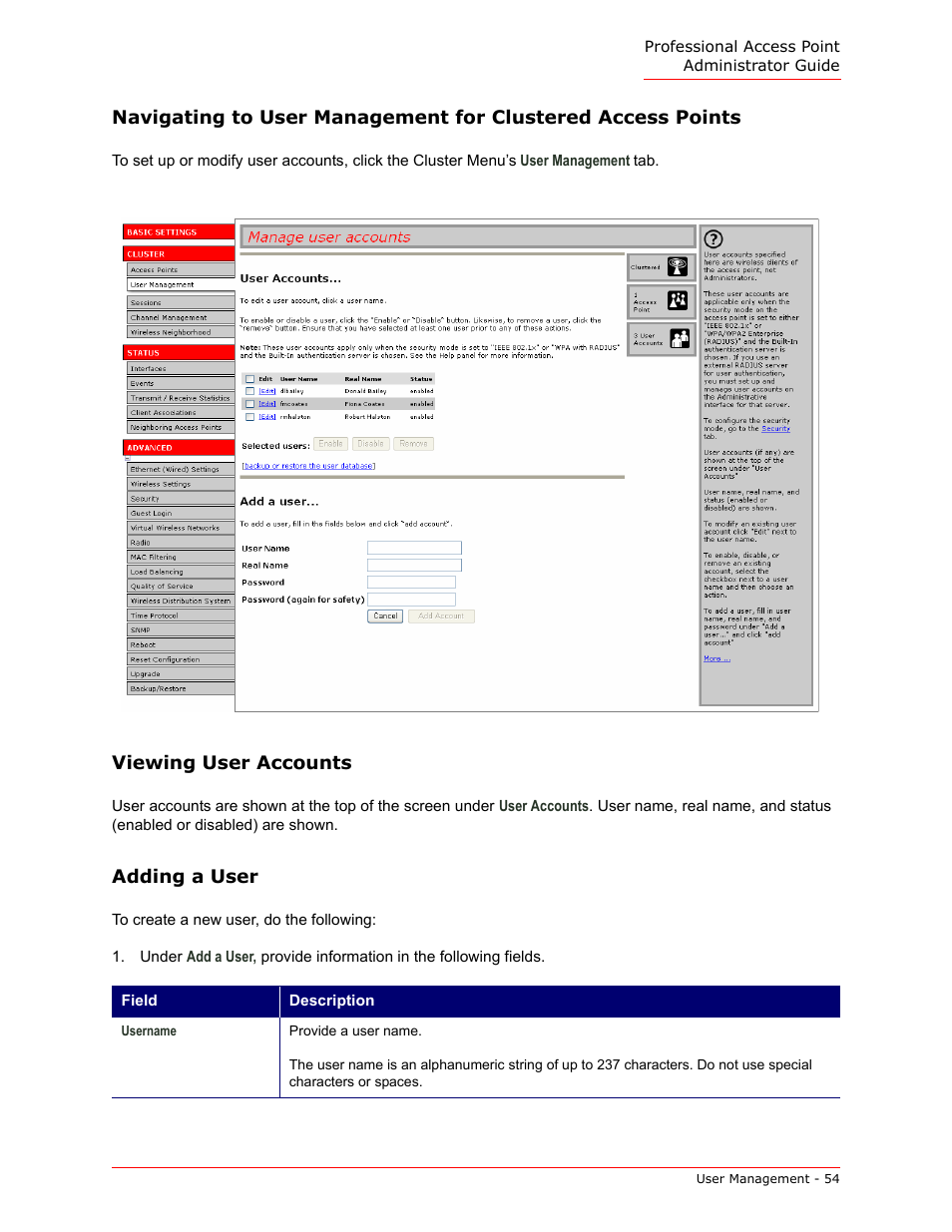 Viewing user accounts, Adding a user | USRobotics Instant802 APSDK User Manual | Page 54 / 328