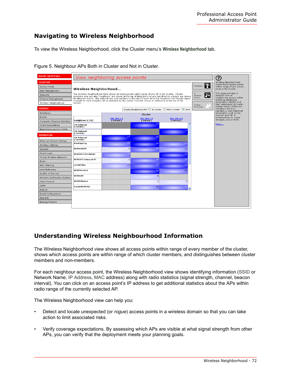 Navigating to wireless neighborhood, Understanding wireless neighbourhood information | USRobotics Instant802 APSDK User Manual | Page 72 / 328