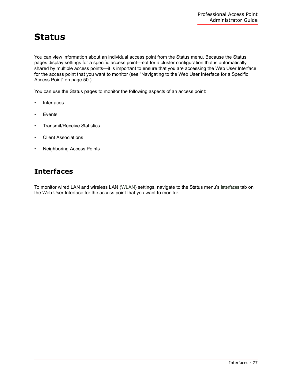 Status, Interfaces | USRobotics Instant802 APSDK User Manual | Page 77 / 328