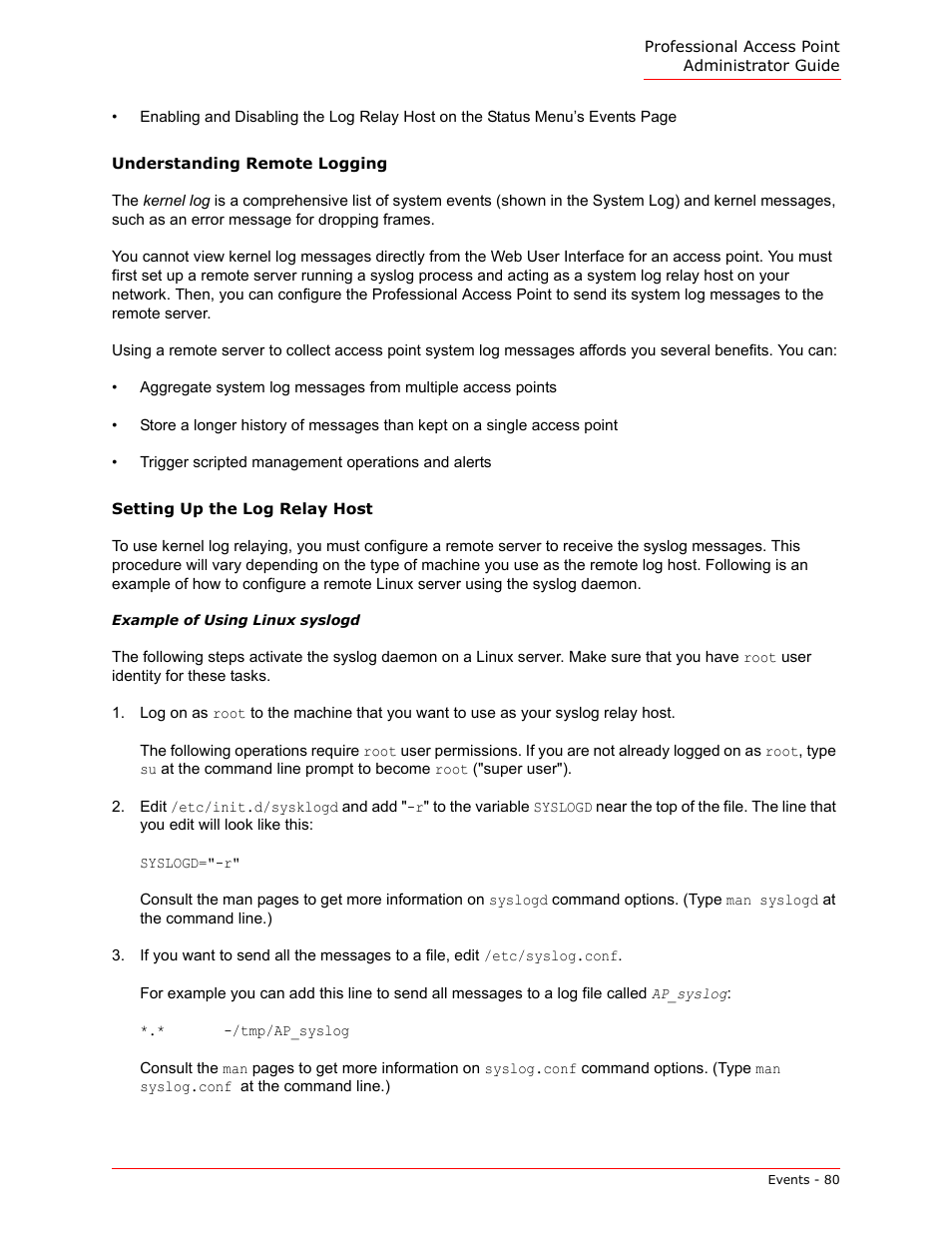 Understanding remote logging, Setting up the log relay host | USRobotics Instant802 APSDK User Manual | Page 80 / 328