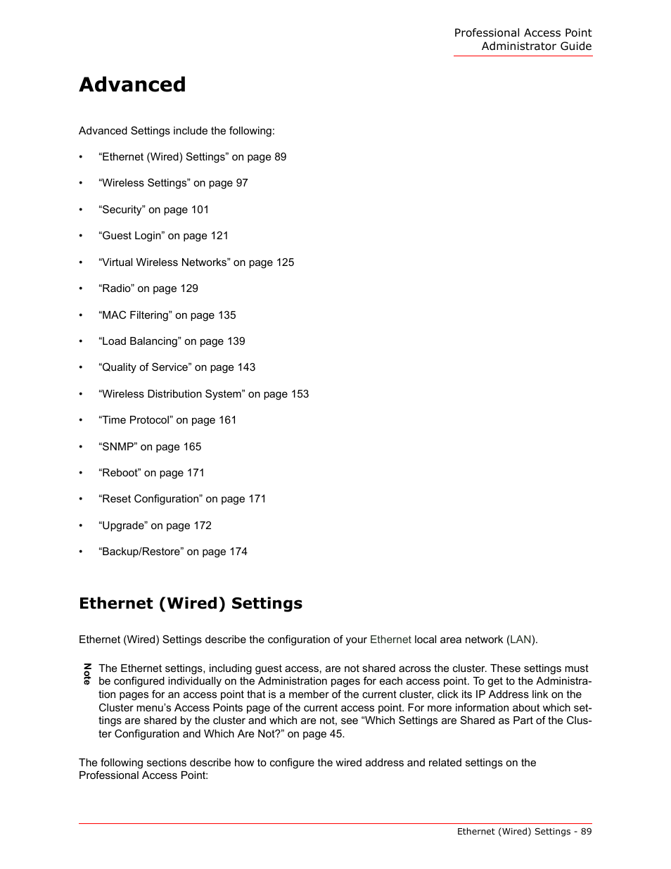 Advanced, Ethernet (wired) settings | USRobotics Instant802 APSDK User Manual | Page 89 / 328