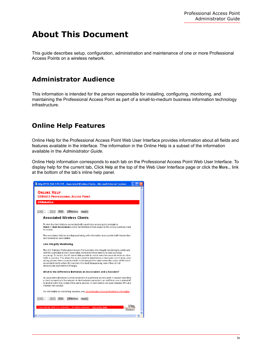 About this document, Administrator audience, Online help features | USRobotics Instant802 APSDK User Manual | Page 9 / 328