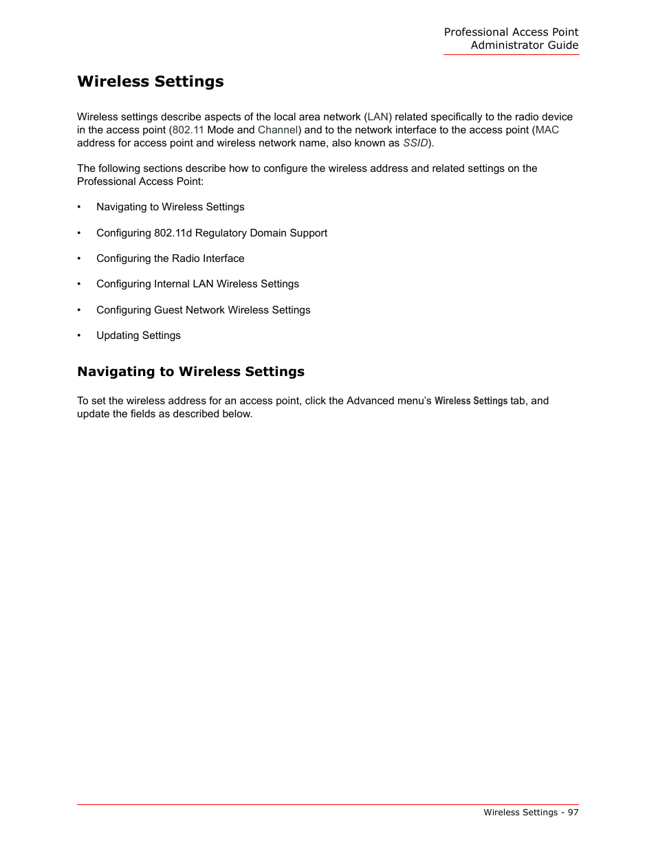 Wireless settings | USRobotics Instant802 APSDK User Manual | Page 97 / 328