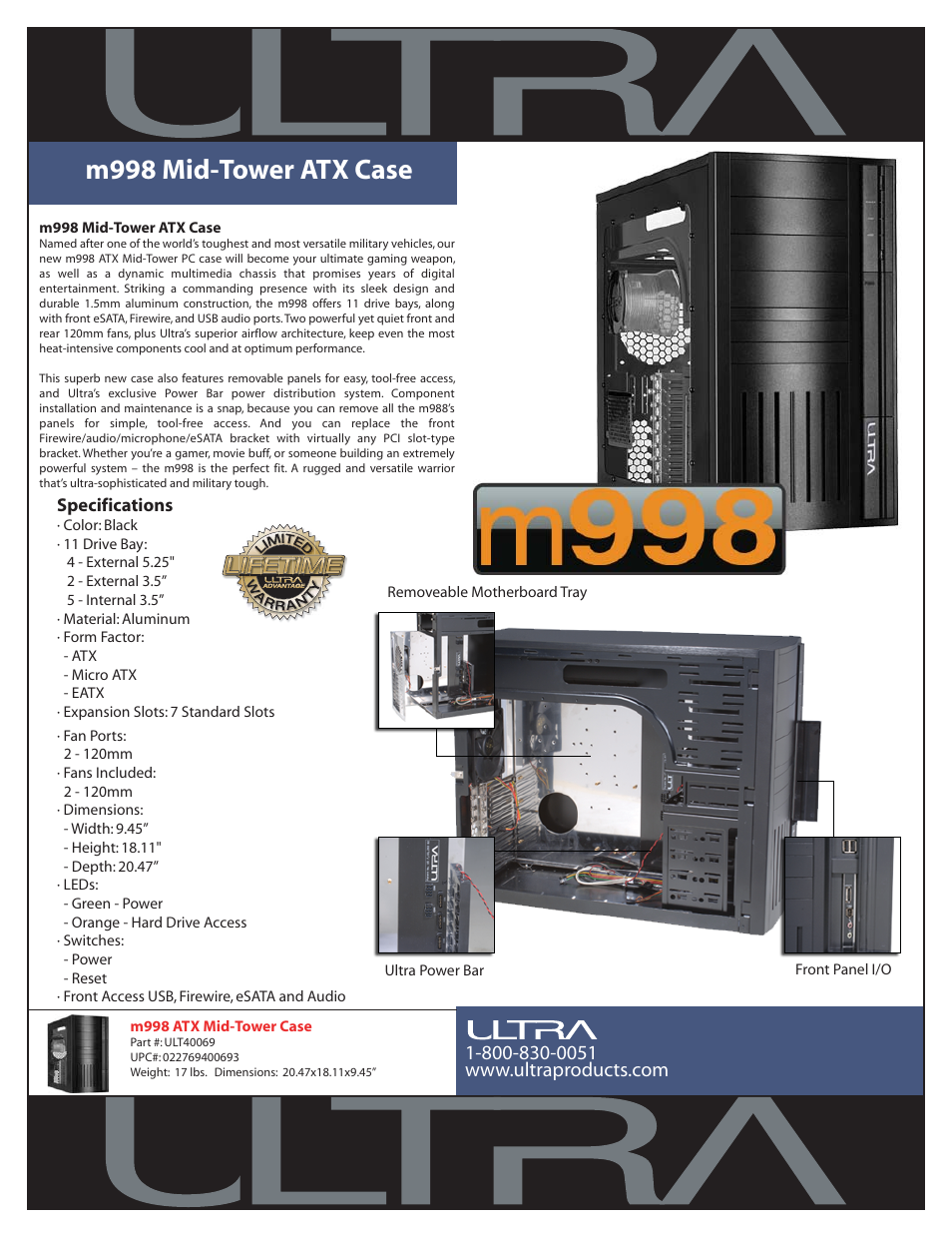 Ultra Products Mid-Tower ATX Case m998 User Manual | 1 page