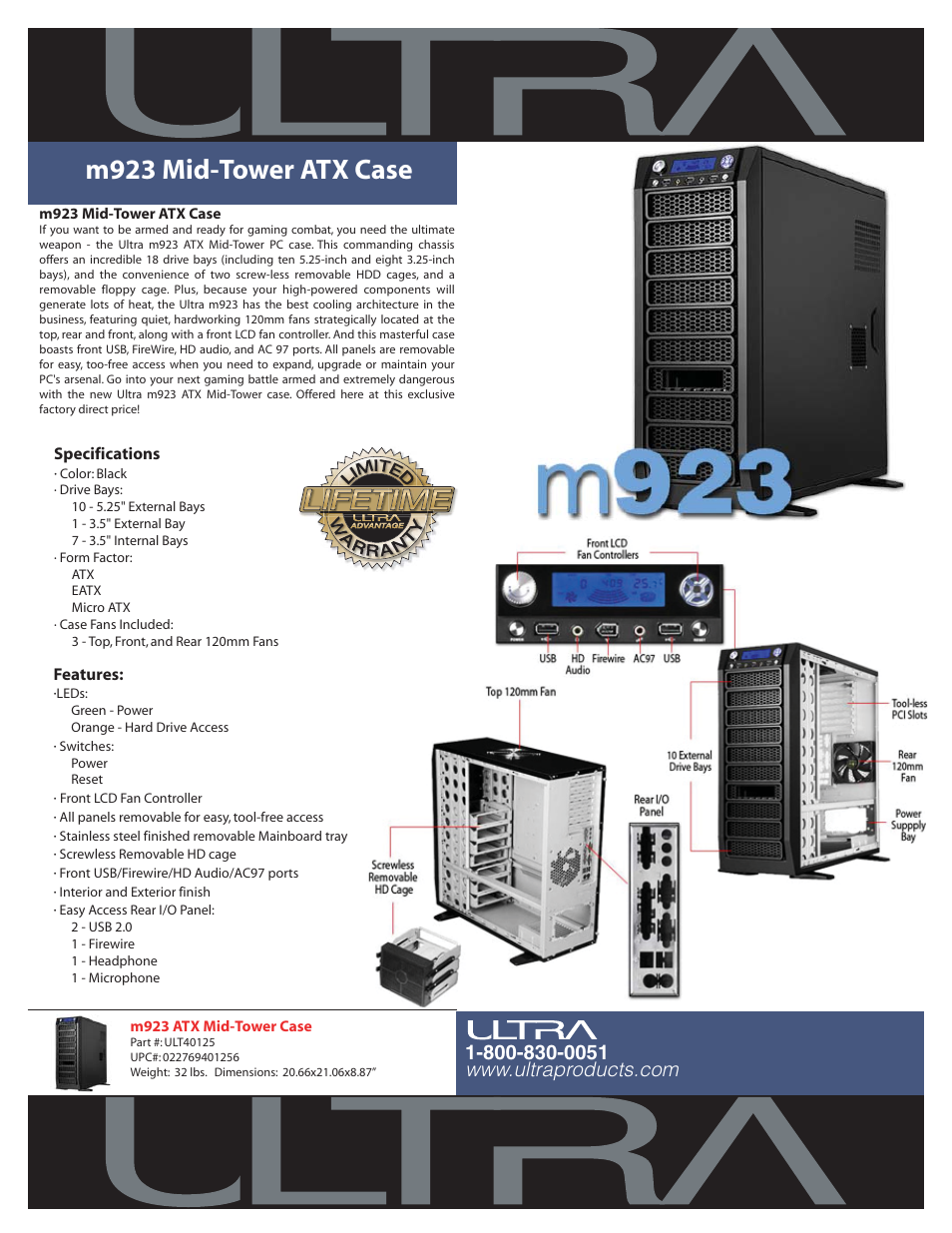 Ultra Products Mid-Tower ATX Case m923 User Manual | 1 page