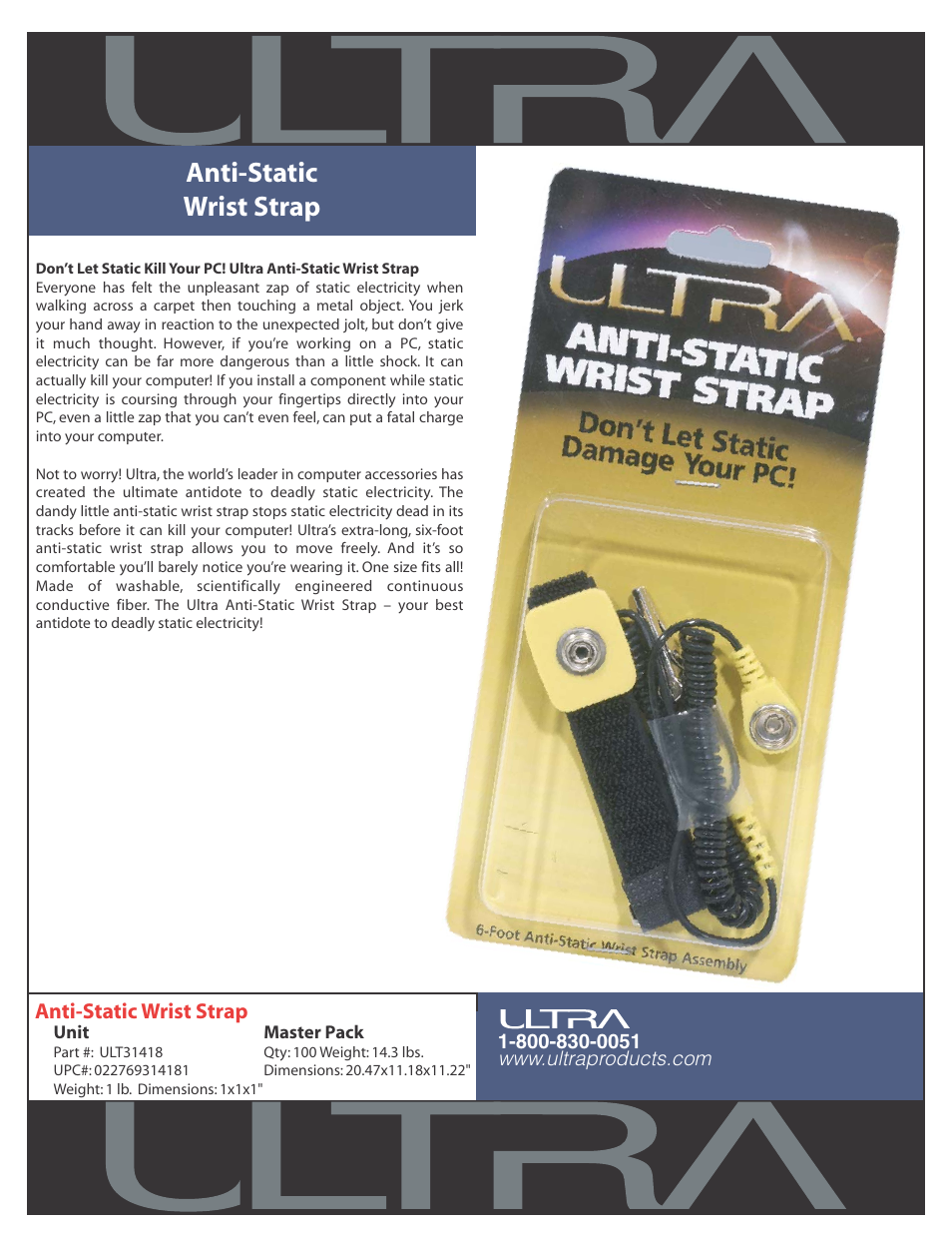 Ultra Products Anti-Static Wrist Strap ULT31418 User Manual | 1 page