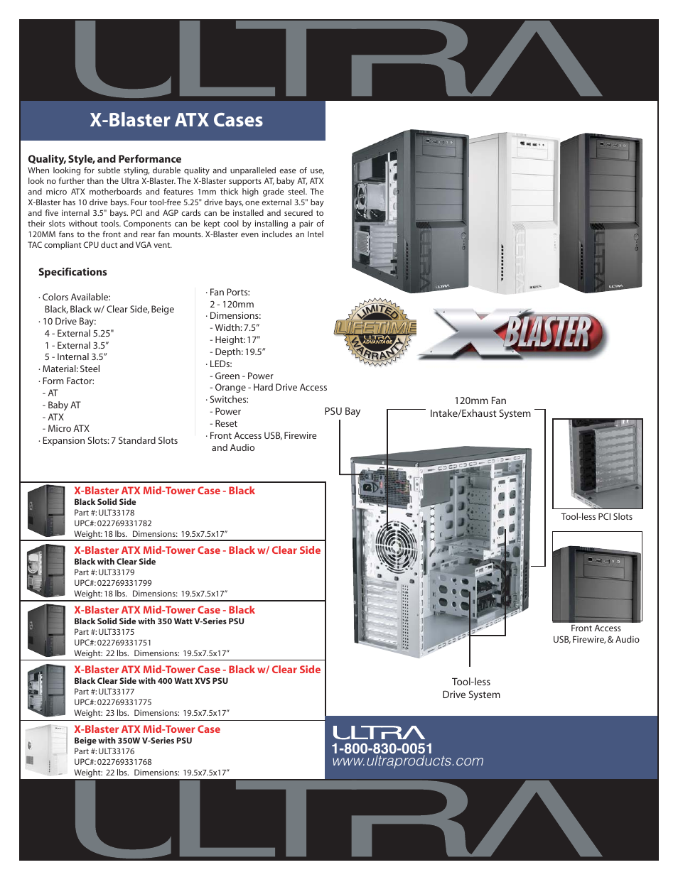 Ultra Products ATX Mid-Tower Case X-Blaster User Manual | 1 page