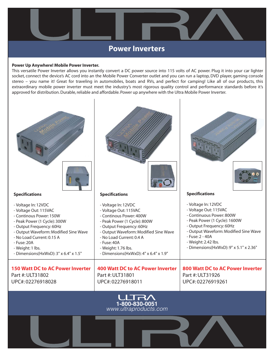 Ultra Products ULT31802 User Manual | 1 page